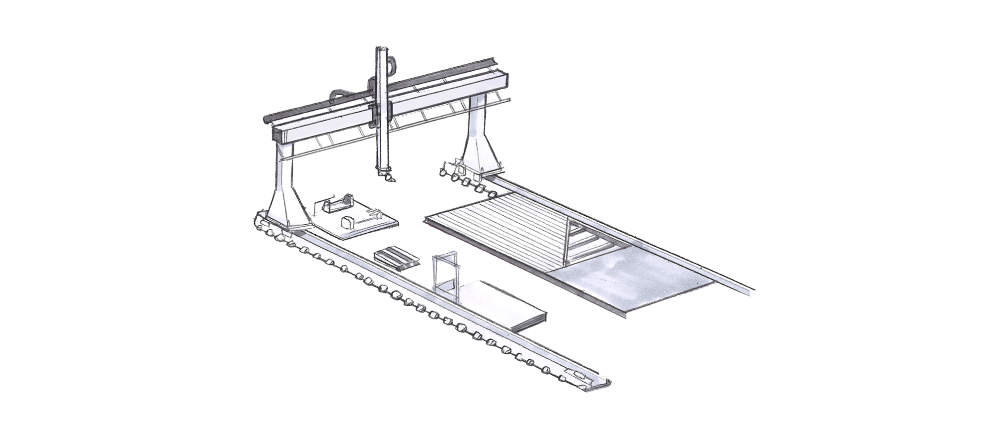Multifunctional gantry for construction elements | © Güdel Group AG Handling, Processing, Sawing, Nailing, Drilling, Milling, Clamping, Automatic Tool Changer, Component Fabrication, Prefabricated Building Construction | © Güdel Group AG