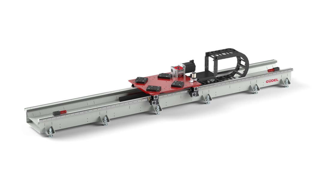 robot transfer units, linear traversing axis, roller guide system, high rigidity, high smoothness, optimal load distribution, robot rtu, robot slides, robot floor track, linear robot rails, tool shuttle, rail mounted robot, robot on rail, robot riser, rack and pinion driven track, rail mounted robot, track motion | © Güdel Group AG