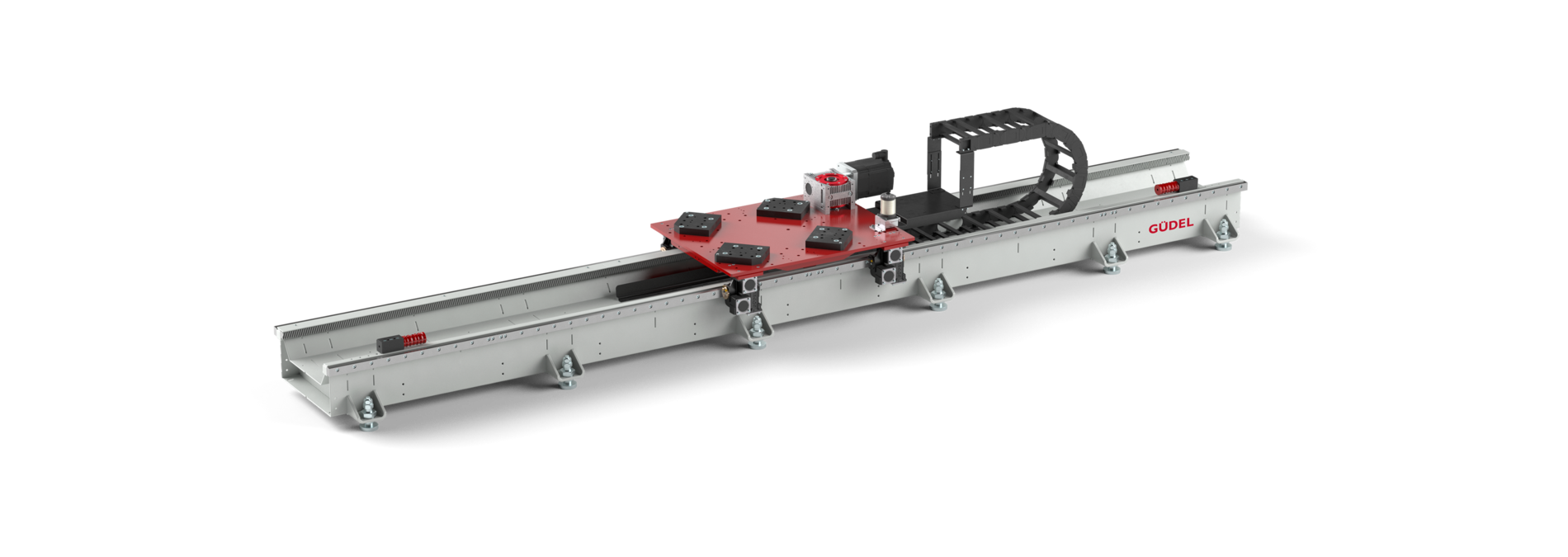 TrackMotion Floor TMF - a linear axis for robots | © Güdel Group AG robot transfer units, linear traversing axis, roller guide system, high rigidity, high smoothness, optimal load distribution, robot rtu, robot slides, robot floor track, linear robot rails, tool shuttle, rail mounted robot, robot on rail, robot riser, rack and pinion driven track, rail mounted robot, track motion | © Güdel Group AG