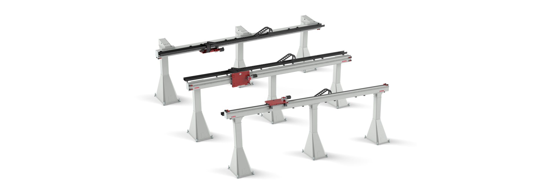 TrackMotion Overhead TMO | TMO-E – mounted in elevated position | TMO-W – wall-mounted robot | TMO-C – ceiling-mounted robot | © Güdel Group AG overhead robot, robot top loader, rail mounted robot, gantry toploader, rtu, wall mount, ceiling mount, elevated, underslung robots, sideslung robots, robot slides | © Güdel Group AG
